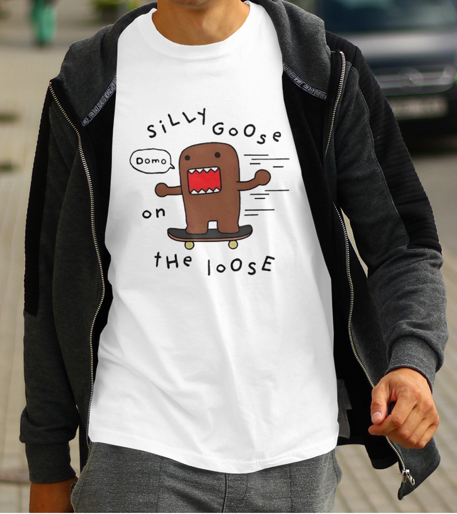 Silly Goose On The Loose Cute Brown Character Skateboarding Fun T-Shirt