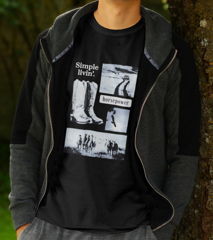 Country Roads Cowboy Boots Horsepower Rustic Horse Scene T-Shirt