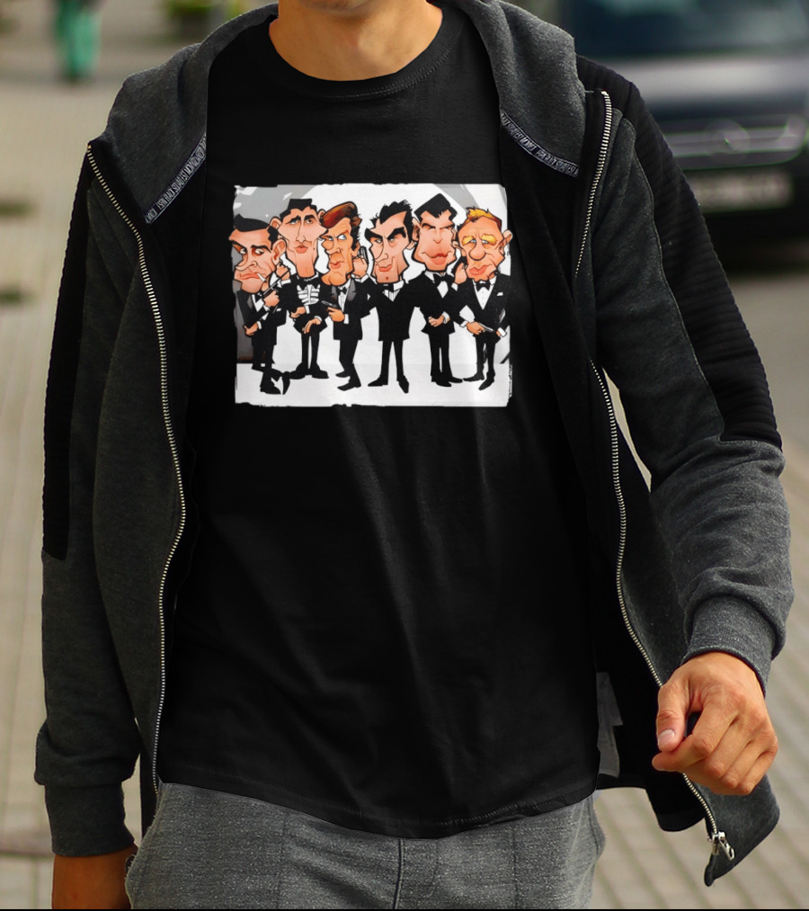 Six Faces One Spy James Bond Caricature Collection T-Shirt