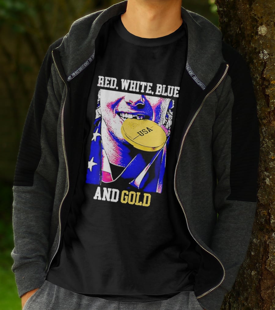Red White Blue And Gold USA Hockey 2026 Winter Olympics Jack Hughes T-Shirt