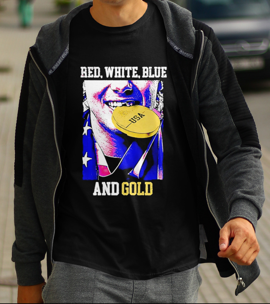 Red White Blue And Gold USA Hockey 2026 Winter Olympics Jack Hughes T-Shirt