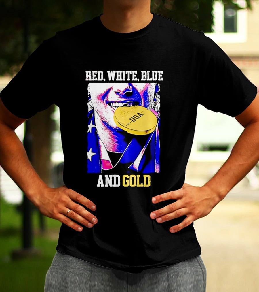 Red White Blue And Gold USA Hockey 2026 Winter Olympics Jack Hughes T-Shirt