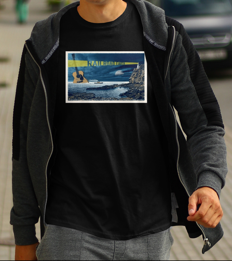 Railroad Earth March 10 2026 Tour Omaha NE Lighthouse Guitar Moonlit Ocean Scene T-Shirt