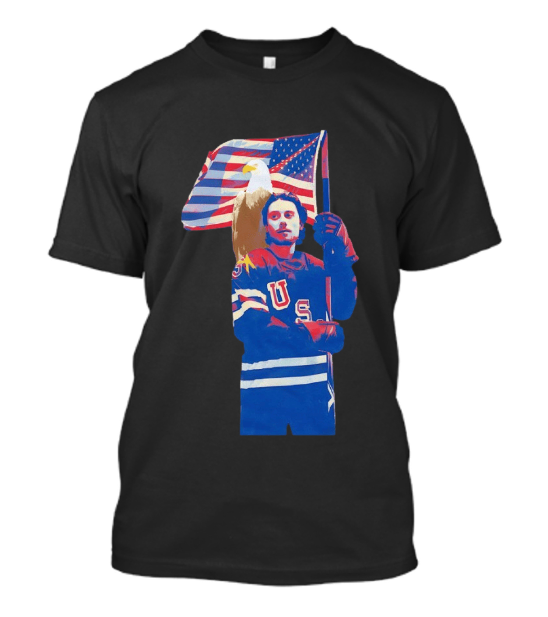 USA Hockey Jack Hughes American Flag Bald Eagle T-Shirt