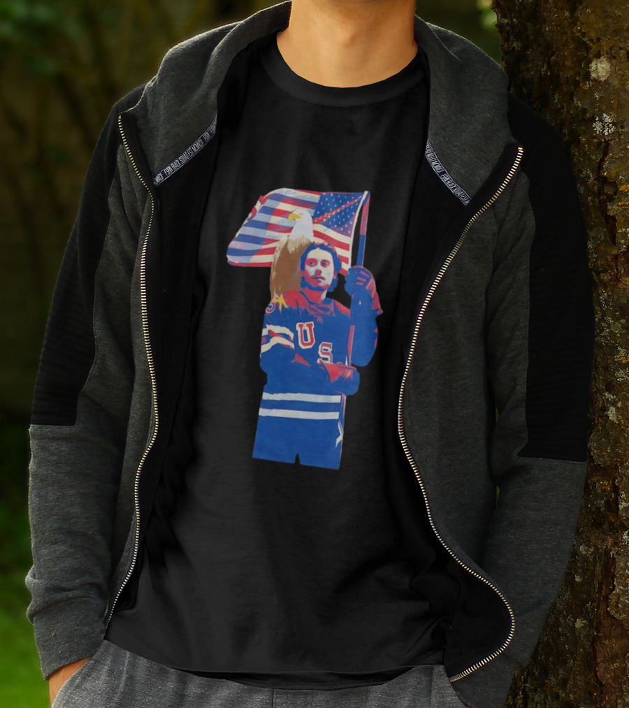 USA Hockey Jack Hughes American Flag Bald Eagle T-Shirt