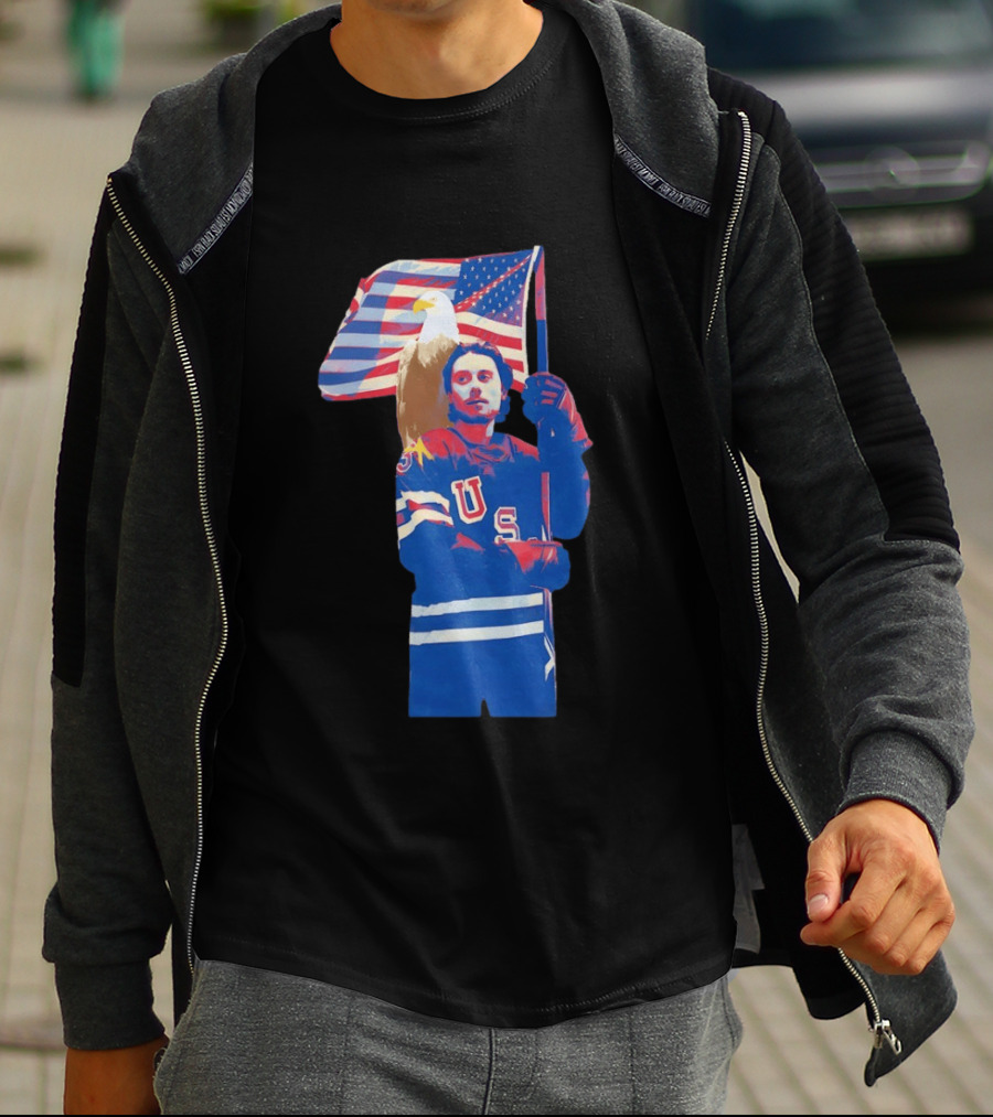 USA Hockey Jack Hughes American Flag Bald Eagle T-Shirt