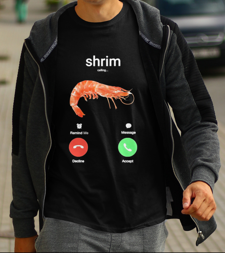 Shrim Phone Call User Interface Prank Joke Prawn Shrimp Emoji T-Shirt
