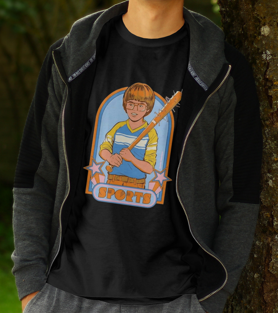 Steven Rhodes Retro Sports Baseball Bat Boy With Glasses T-Shirt
