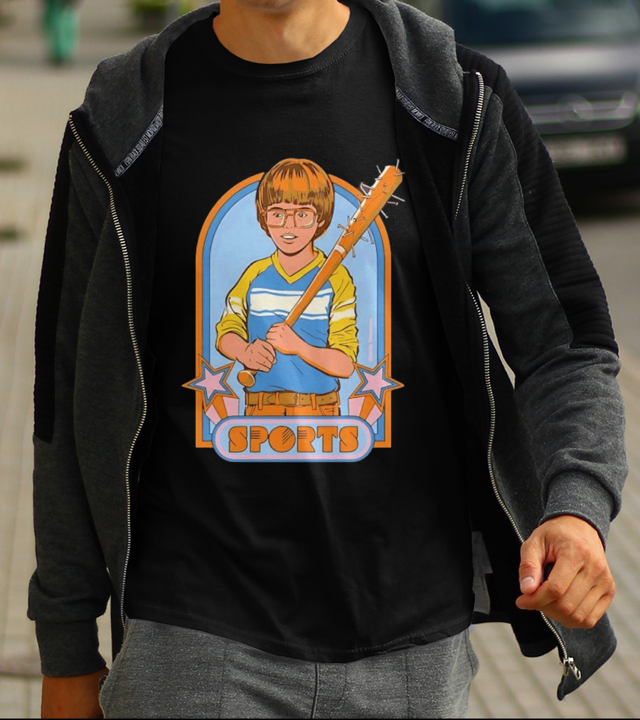 Steven Rhodes Retro Sports Baseball Bat Boy With Glasses T-Shirt