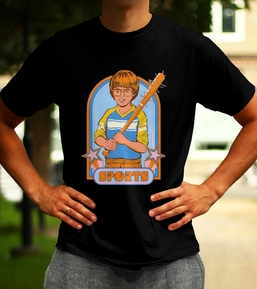 Steven Rhodes Retro Sports Baseball Bat Boy With Glasses T-Shirt