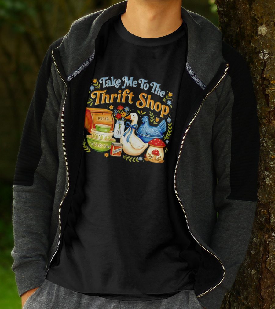 Take Me To The Thrift Shop Vintage Duck Design With Bread And Mushroom T-Shirt