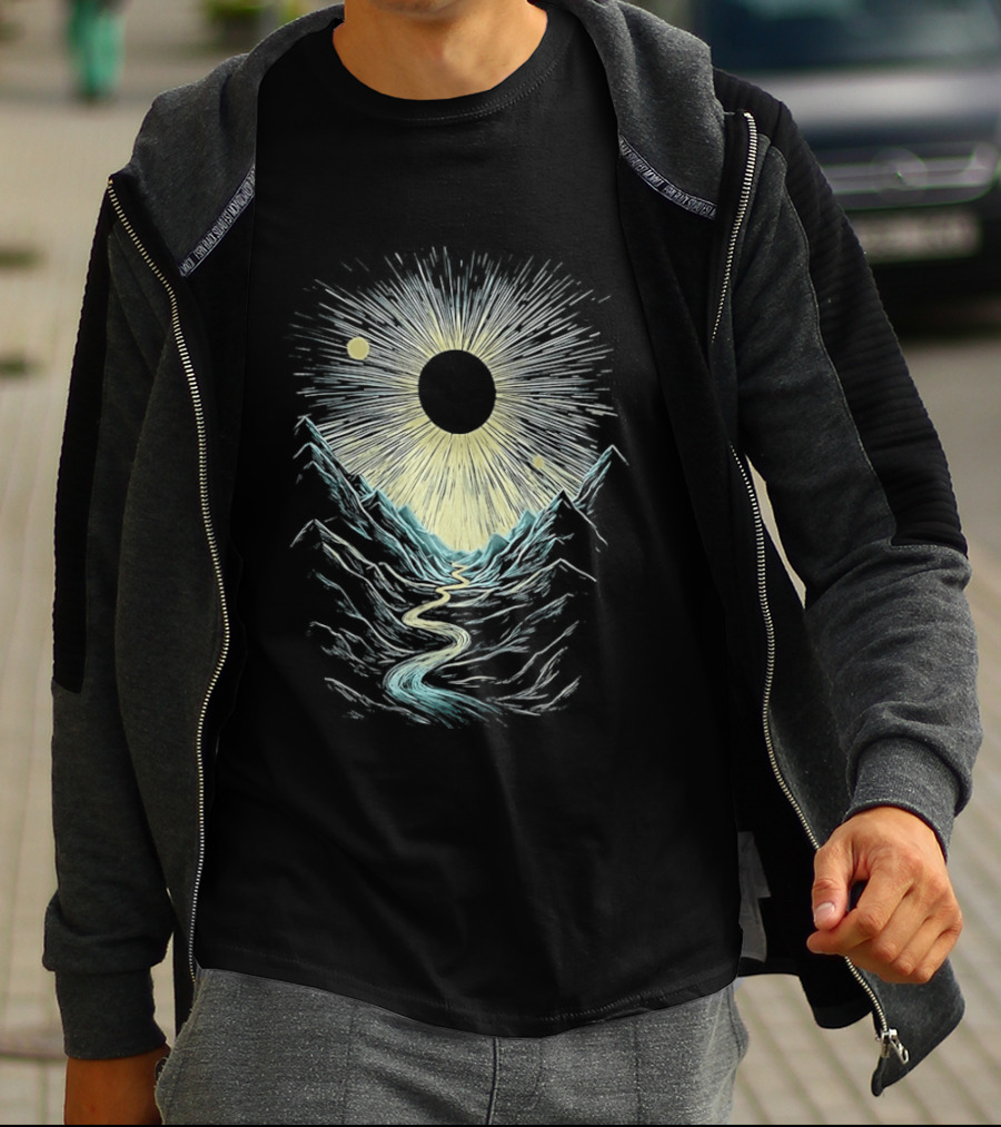 The Moon Illuminating A Scenic Valley And River Landscape T-Shirt