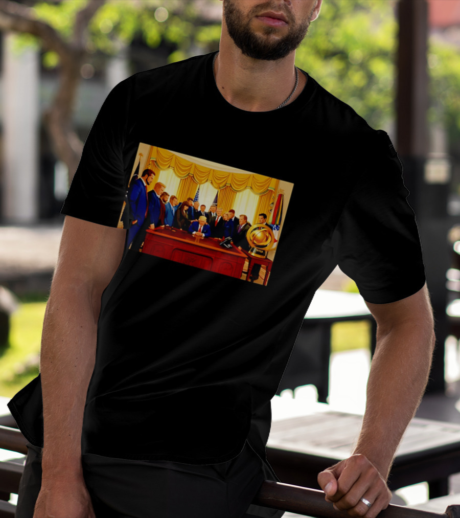 Oval Office Prayer Gathering Trump Anime Style Amid Iran Tensions T-Shirt