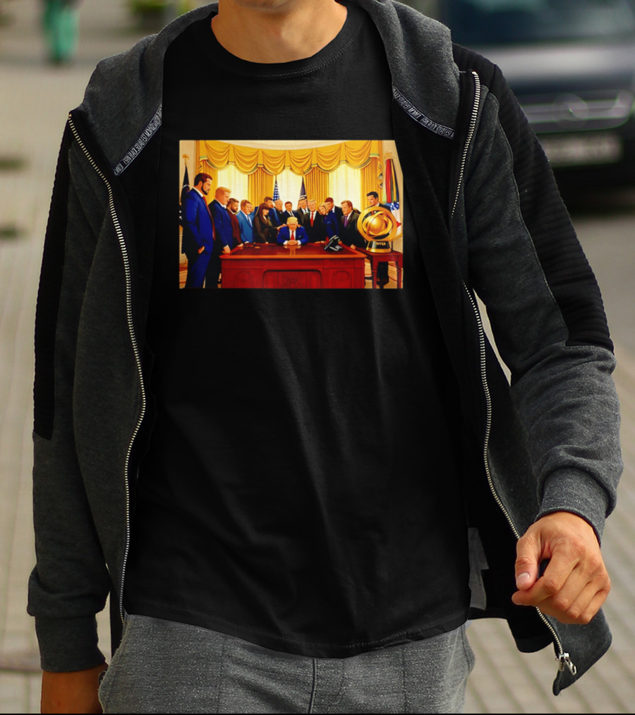 Oval Office Prayer Gathering Trump Anime Style Amid Iran Tensions T-Shirt