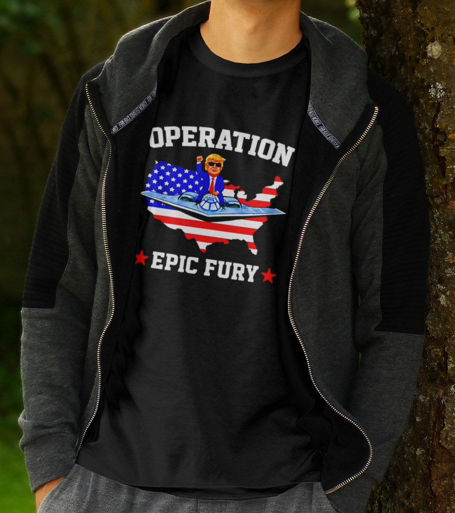 Operation Epic Fury Trump Fighter Jet USA Map T-Shirt