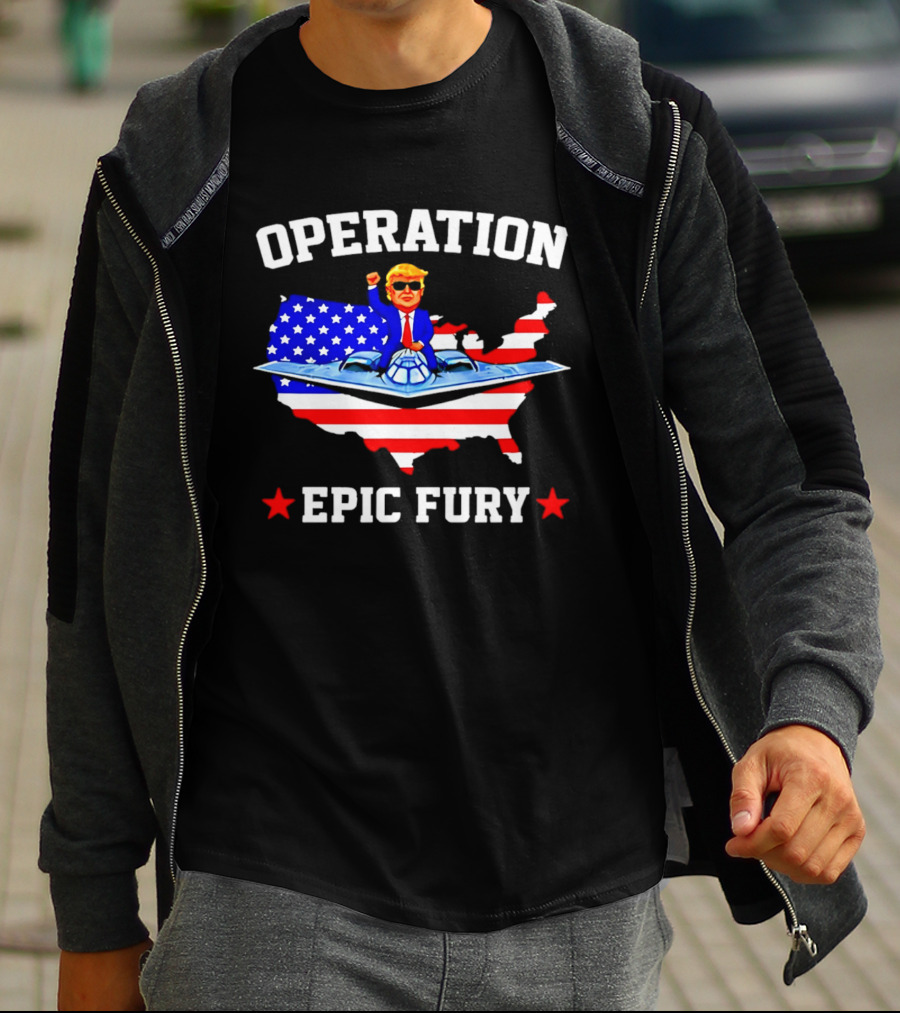Operation Epic Fury Trump Fighter Jet USA Map T-Shirt