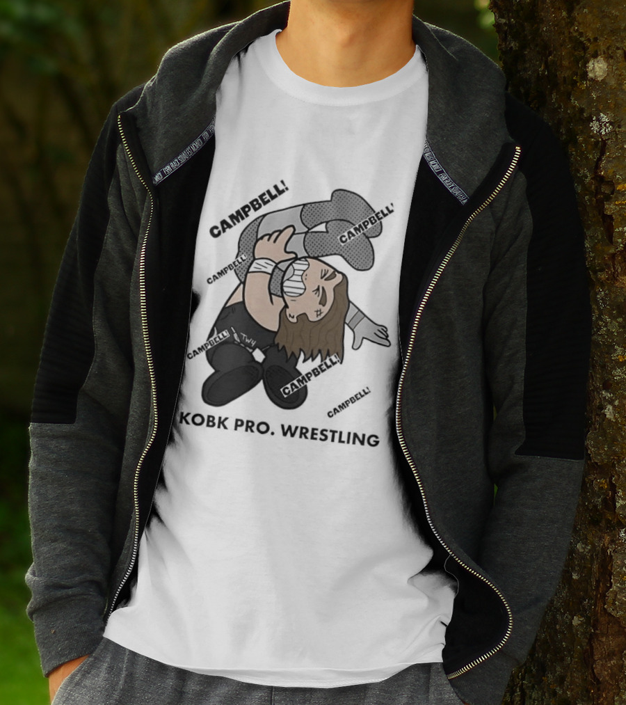 Campbell Kobk Pro Wrestling Black Gloved Wrestler Pinning Move T-Shirt