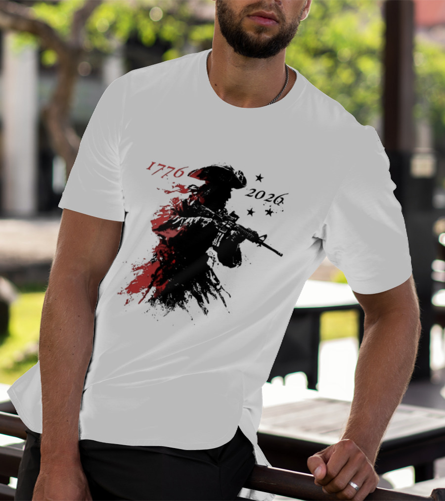 Patriotic Soldier 1776 2026 Black And Blood Rifle Painting T-Shirt