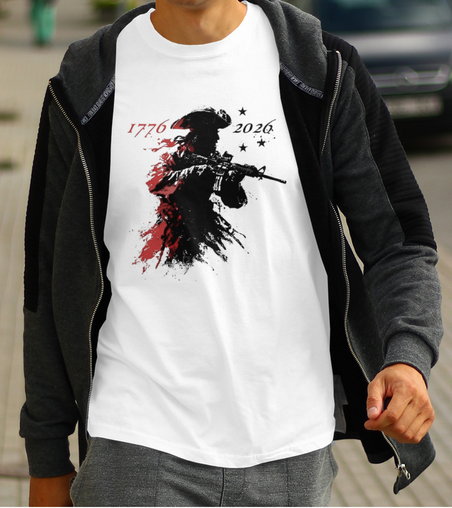 Patriotic Soldier 1776 2026 Black And Blood Rifle Painting T-Shirt