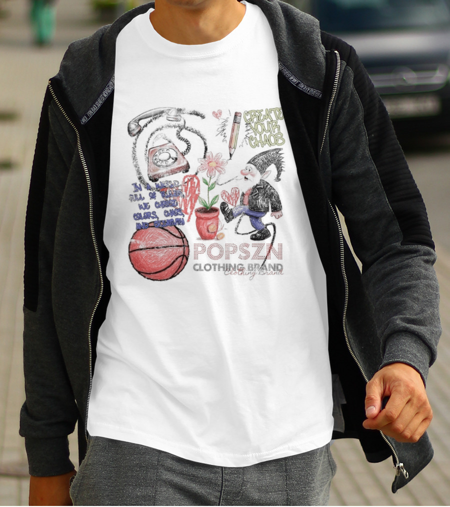 Popszn Create Your Chaos Basketball Gnome And Vintage Phone With Heart Flower T-Shirt