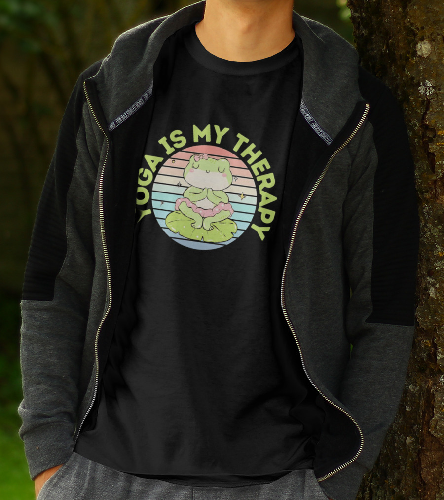 Frog Yoga Is My Therapy Cute Pastel Lotus Pose T-Shirt
