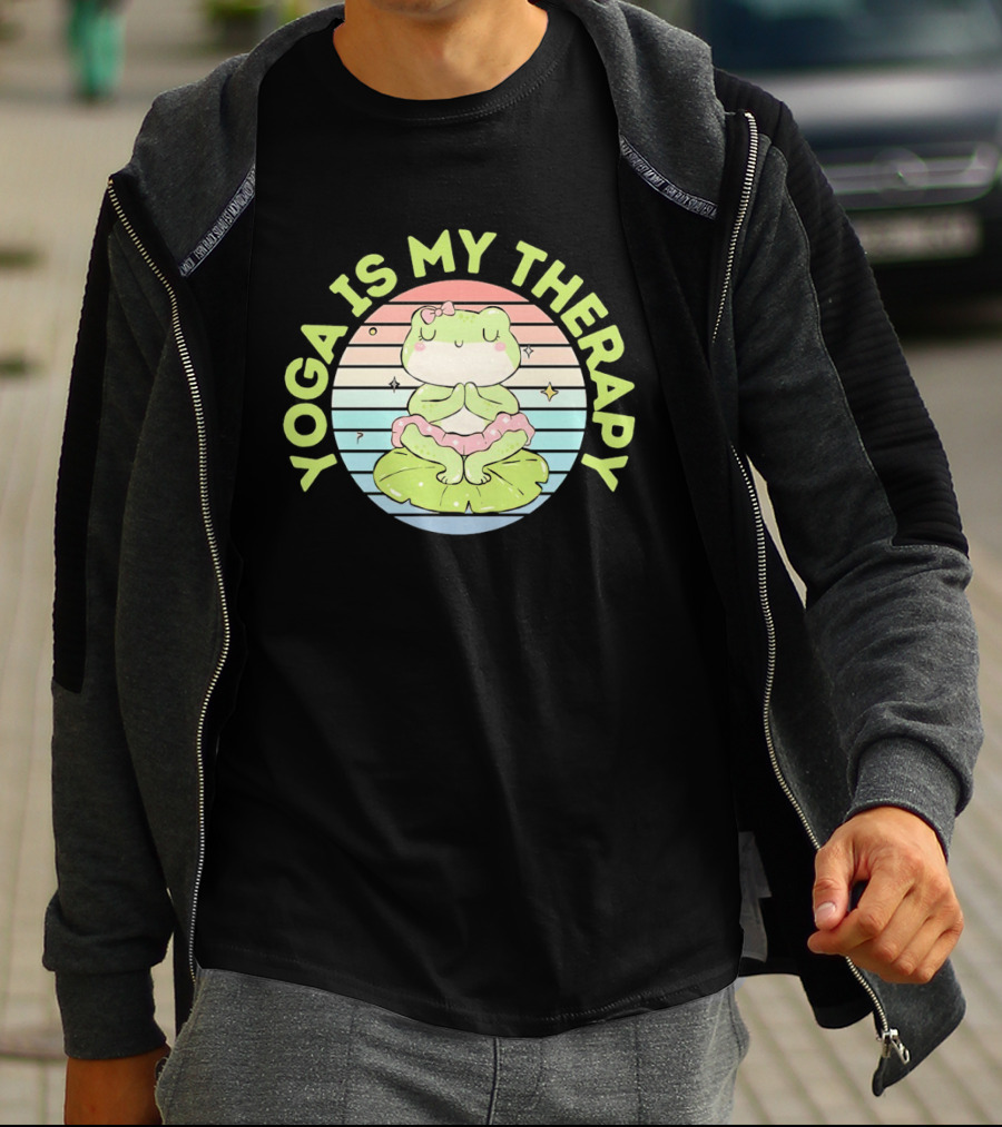 Frog Yoga Is My Therapy Cute Pastel Lotus Pose T-Shirt