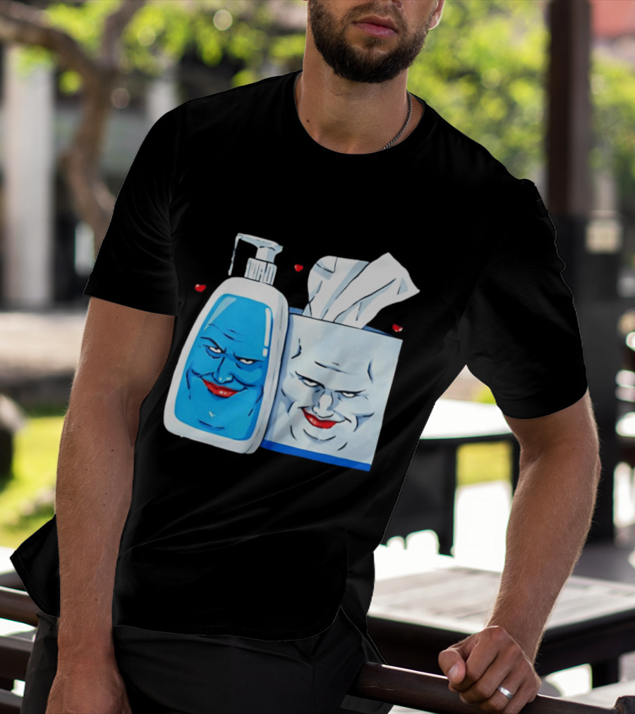 Smiling Blue Lotion Bottle And Tissue Box Meme With Red Lips And Hearts T-Shirt