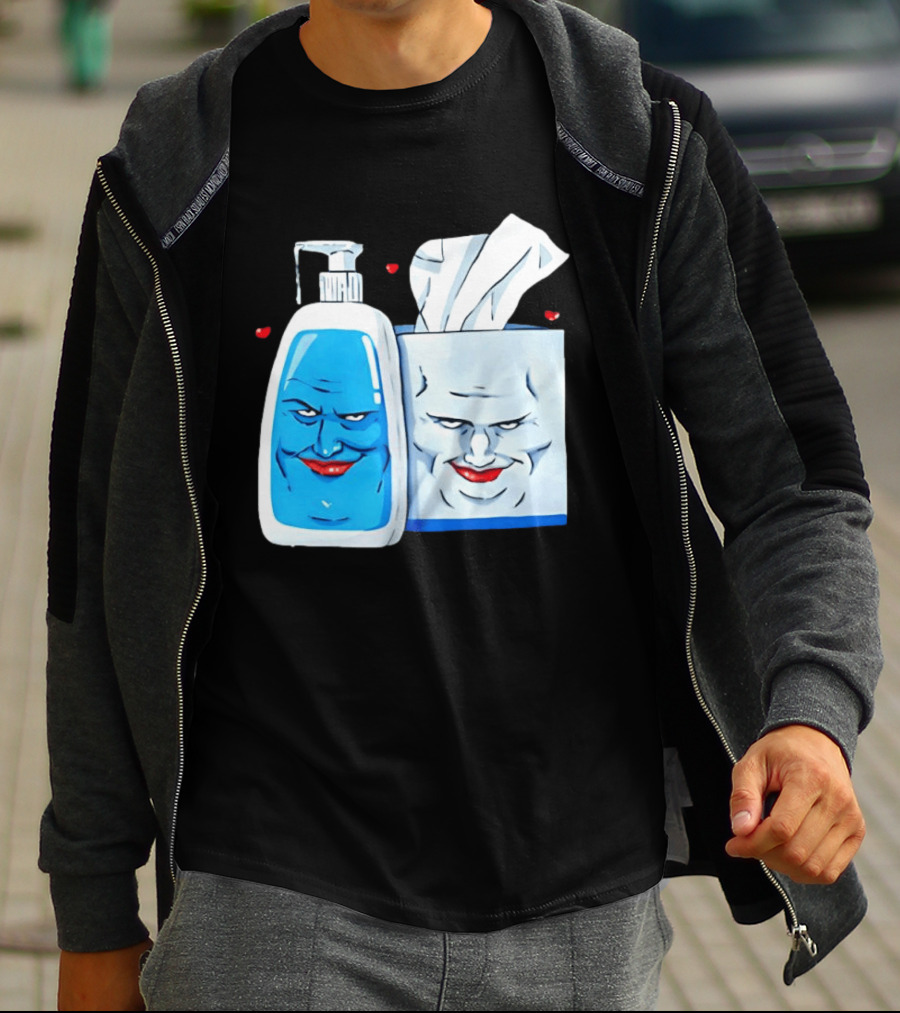 Smiling Blue Lotion Bottle And Tissue Box Meme With Red Lips And Hearts T-Shirt