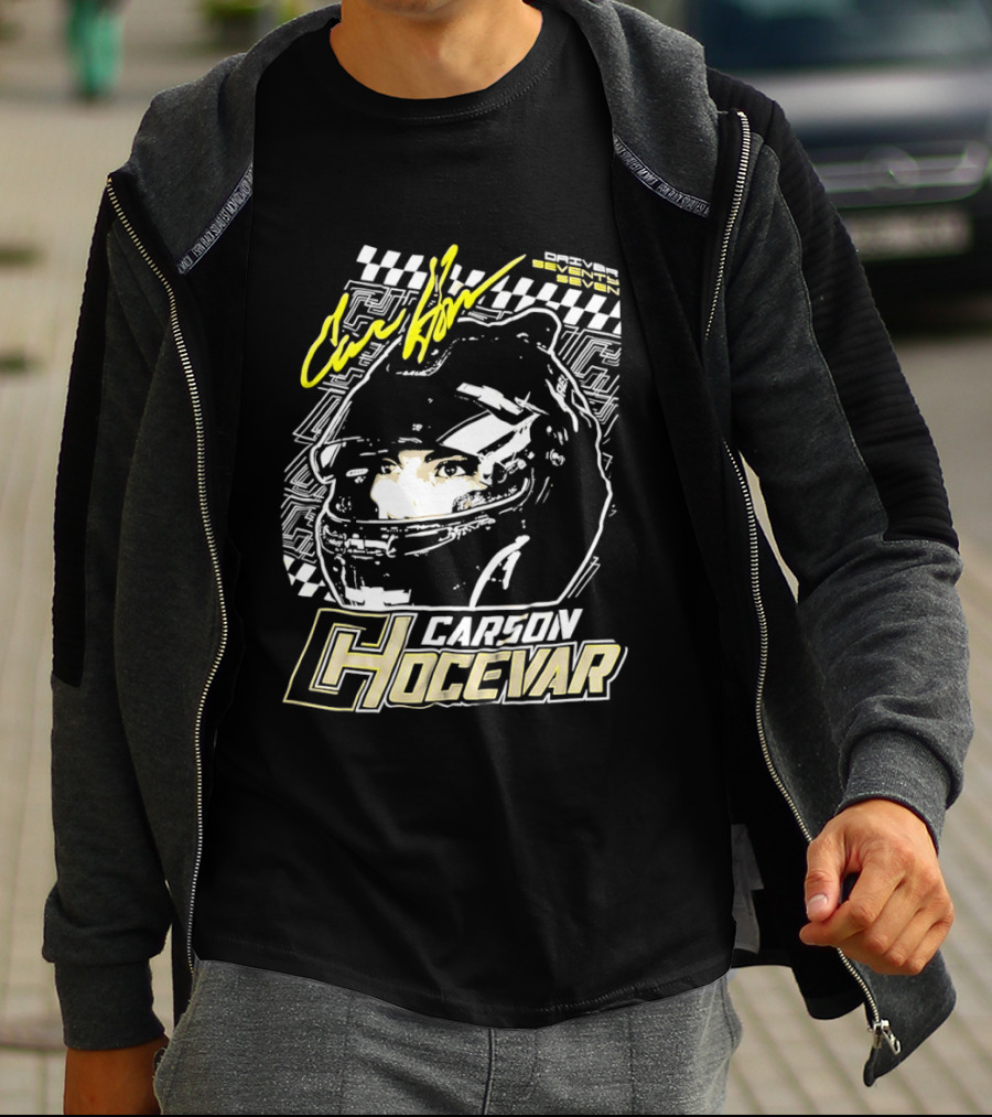 Carson Hocevar Signature Racing Helmet Image Checkered Flag Spire Motorsports 77 T-Shirt