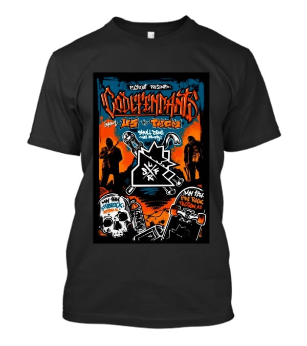 Codefendants Pigifront Presents Us Vs Them May 16 2026 Flagstaff AZ Skateboard Skull Drugs Black And Orange T-Shirt