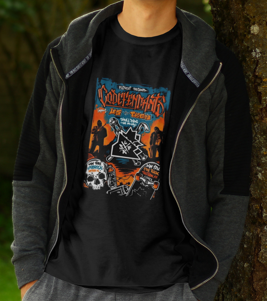 Codefendants Pigifront Presents Us Vs Them May 16 2026 Flagstaff AZ Skateboard Skull Drugs Black And Orange T-Shirt