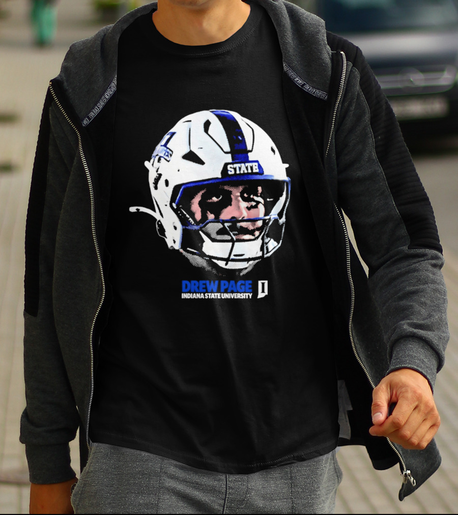 Drew Page Indiana State University Football Helmet Big Head T-Shirt