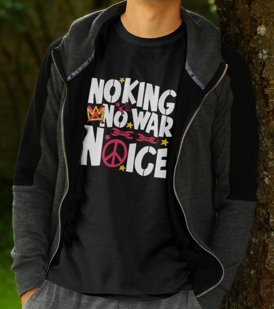 No King No War No ICE Peace Symbol Red Crown Yellow Stars T-Shirt