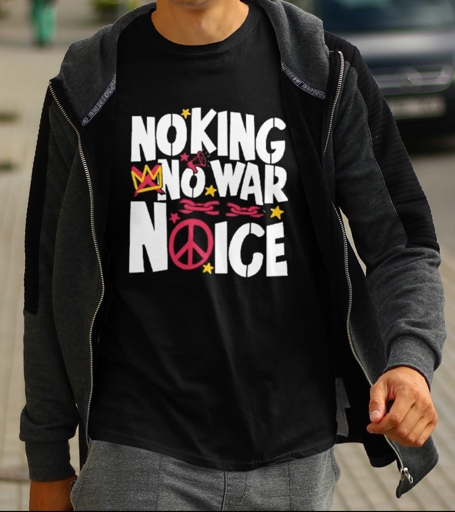No King No War No ICE Peace Symbol Red Crown Yellow Stars T-Shirt