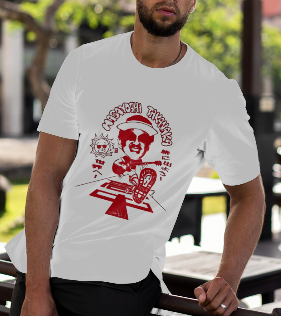 Masayoshi Takanaka Super Takanaka World Tour 2026 Caricature Art Red And White T-Shirt