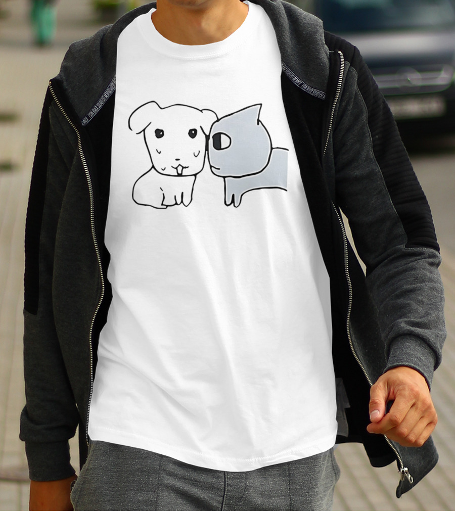 Don't Look At Me Cat And Dog Face Doodle T-Shirt