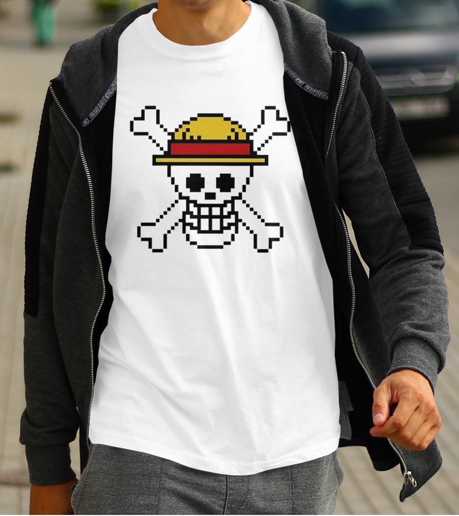 Jolly Roger Pixel Art One Piece Luffy Hat Crossbones T-Shirt