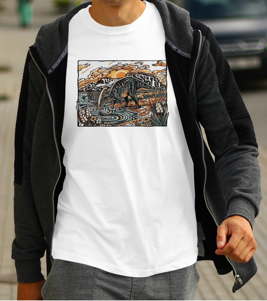 Parasaurolophus Dream In Cretaceous Landscape T-Shirt