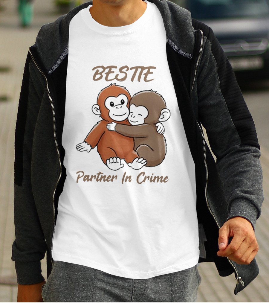 Bestie Partner In Crime Cute Monkey Hug Friendship T-Shirt