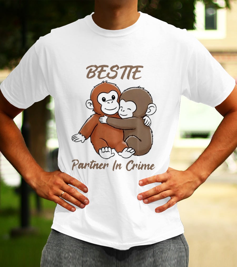 Bestie Partner In Crime Cute Monkey Hug Friendship T-Shirt
