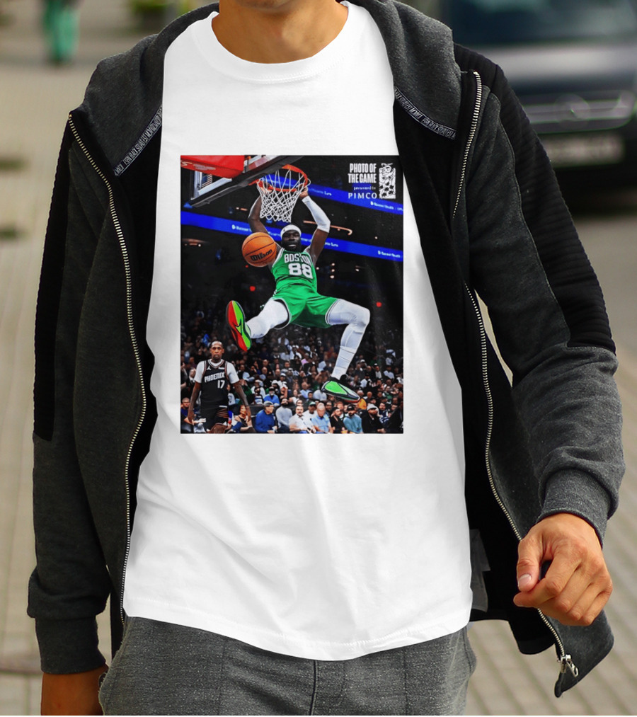 Neemias Queta Boston Celtics Dunk Action Photo With PIMCO At NBA Game T-Shirt