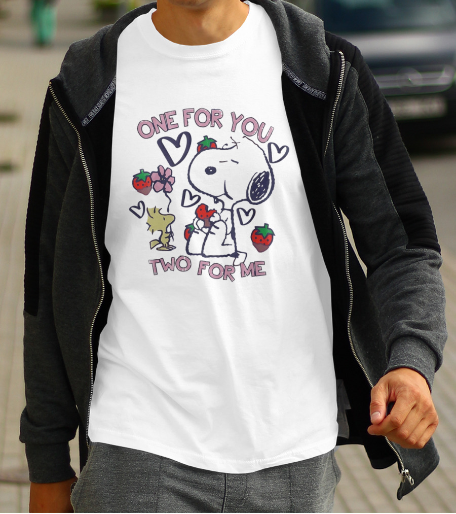 Snoopy Woodstock Strawberry Hearts One For You Two For Me T-Shirt