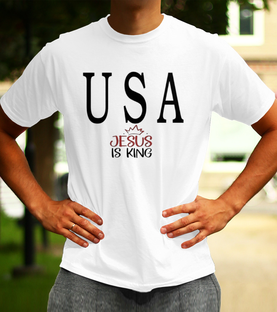 USA Jesus Is King Red Crown T-Shirt