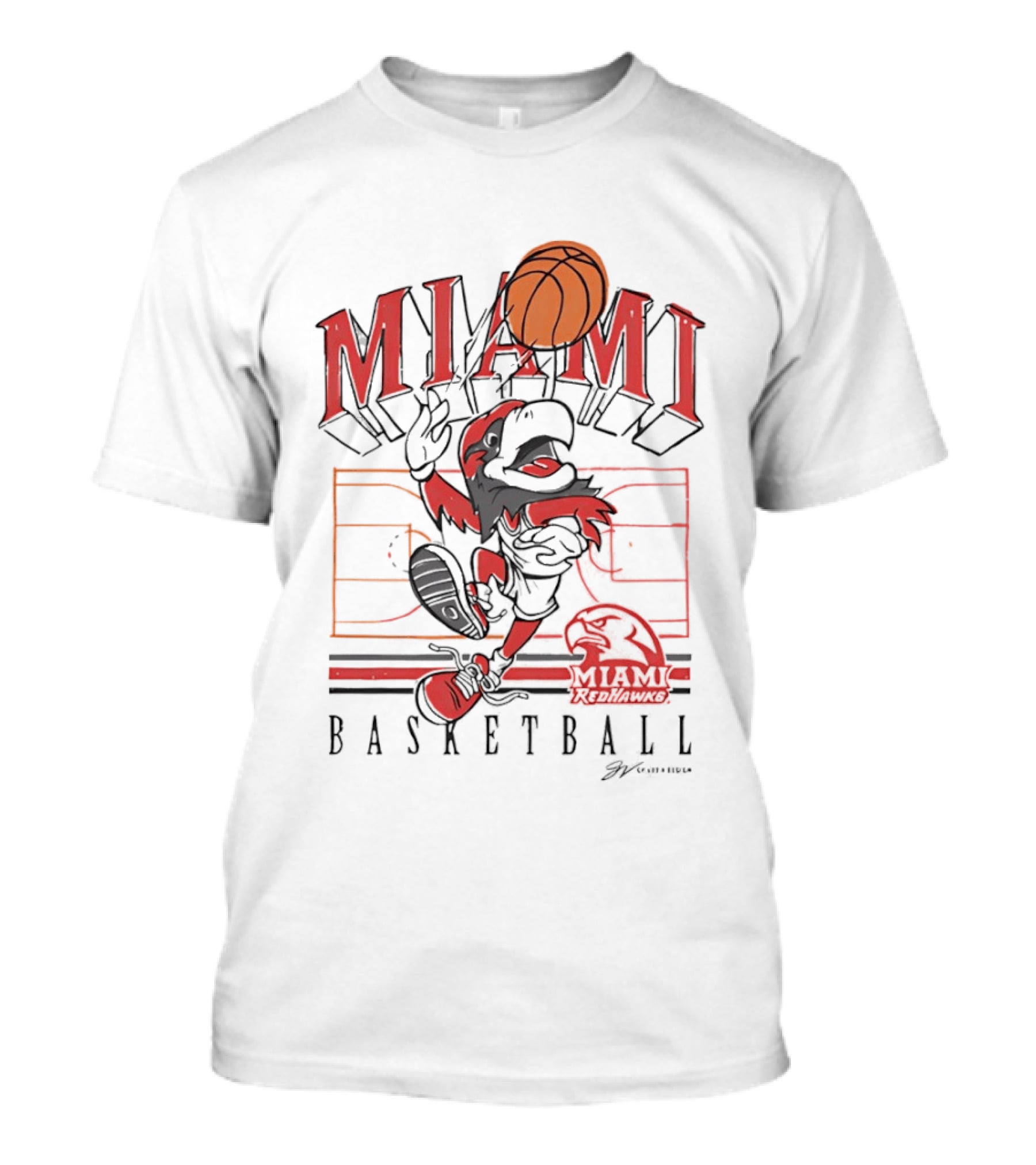 Miami RedHawks Basketball Court Happy Swoop Dunking Bird T-Shirt