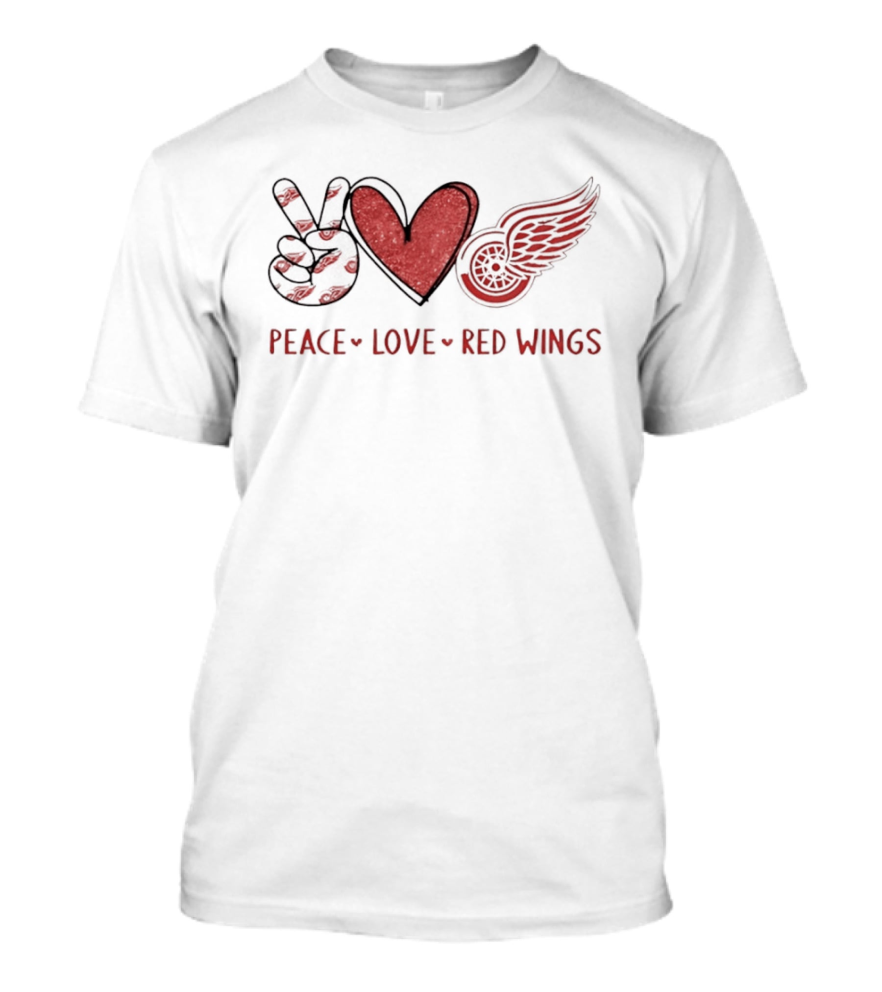 Peace Heart Love Red Wings Detroit Hockey Team T-Shirt