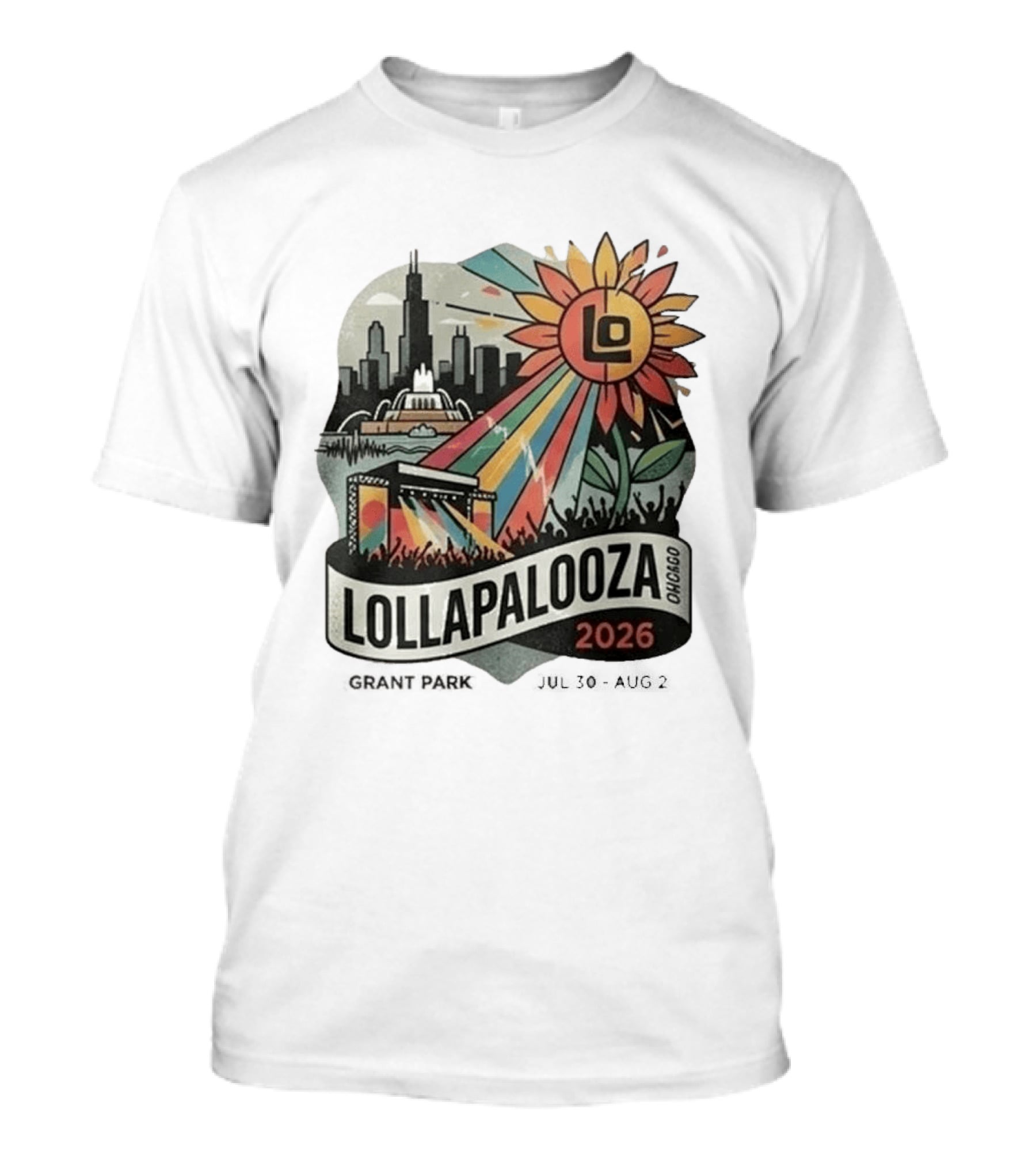 Lollapalooza 2026 Chicago Grant Park Skyline Sunflower Festival T-Shirt