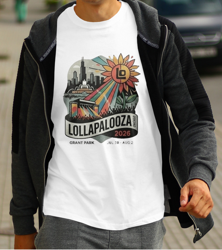 Lollapalooza 2026 Chicago Grant Park Skyline Sunflower Festival T-Shirt