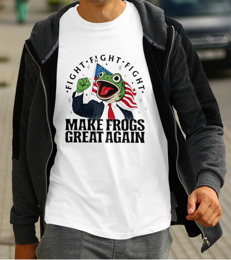Fight Fight Fight Pepe Suit Make Frogs Great Again USA Flag T-Shirt