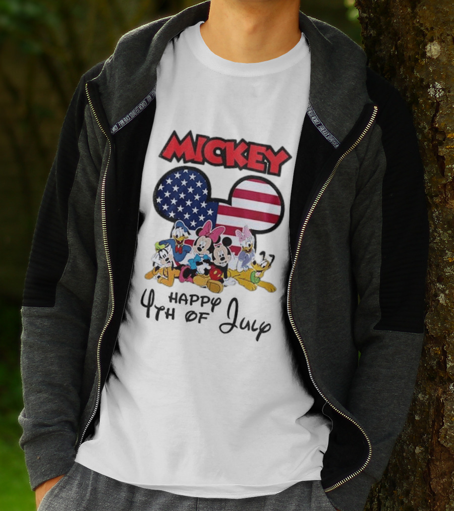 Mickey Mouse Happy 4th Of July Disney Celebration With American Flag And Characters T-Shirt
