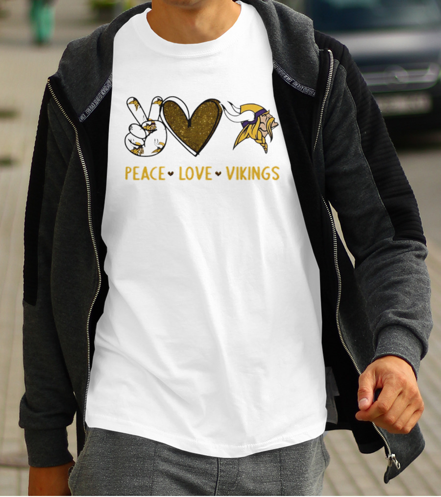 Minnesota Vikings Peace Love Vikings Hand Sign Heart Football Team T-Shirt